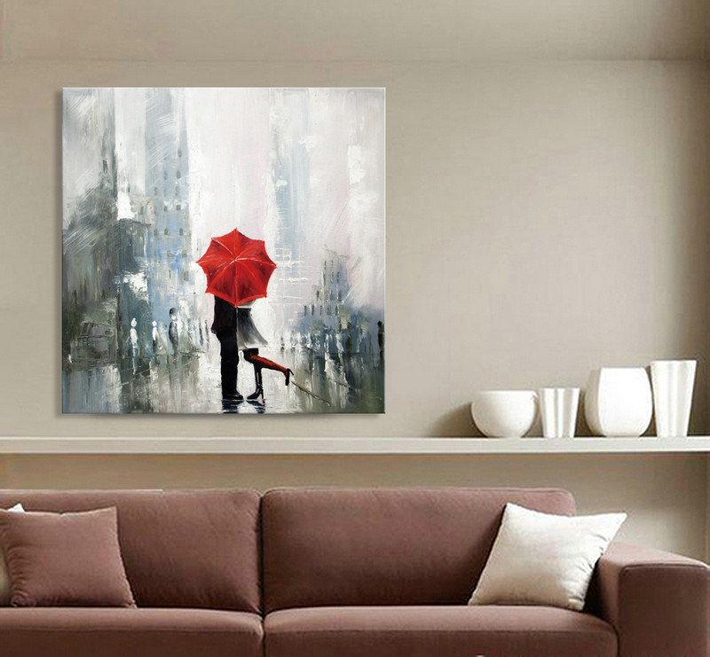 Palette Knife Art "The lovers under the umbrella" Modern Oil Paintings Gift For Lovers - Click Image to Close